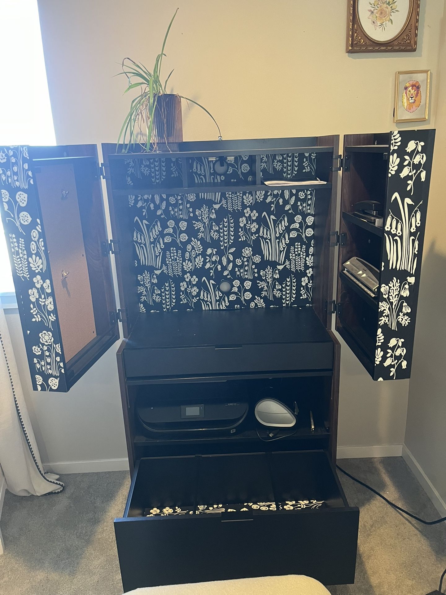 Secretary hideaway Desk! Sauder Harvey Park Computer Cabinet Hidden Upright Secretary Desk