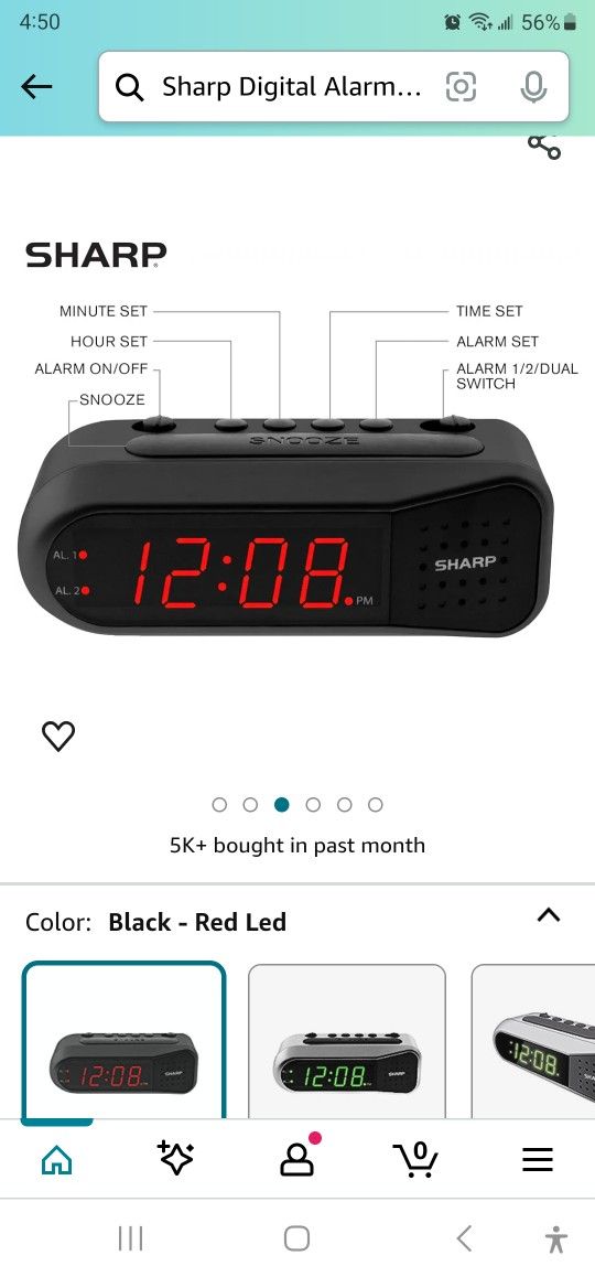 Sharp Digital Alarm Clock – Black Case with Red LEDs - Ascending Alarm Grows Increasing Louder, Gentle Wak