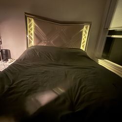 Queen Bed Frame with LED Headboard & Storage – 295 (Mattress Not Included)