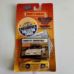 Matchbox Corvette 1989 Yellow Car Driver Collector Cards Convertible New On Card