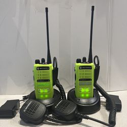 2 X Motorola HT1250 LS+ UHF Two Way Radio Set NEON GREEN W/Speaker Mics 