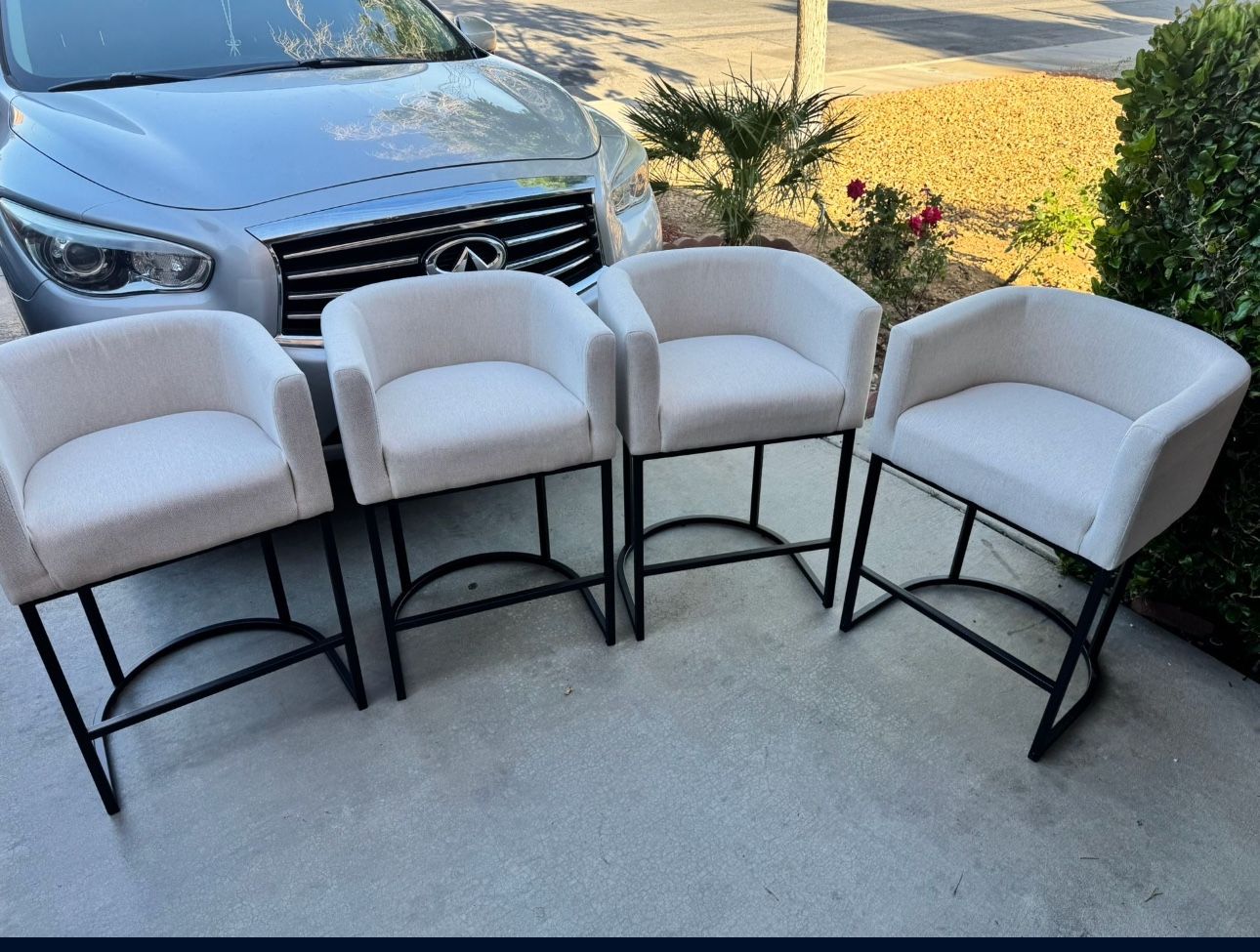 Set Of 4, Modern Barrel Counter Stools