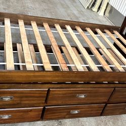 Solid Wood Captain’s Bed with Storage Drawers – Twin Size – Espresso Finish