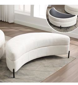 Curved Upholstered Bench with Metal Legs
