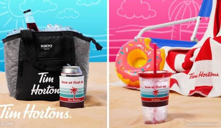 Tim Horton's Pool Towel, Tumbler, And Small Pool Float For Your Drink