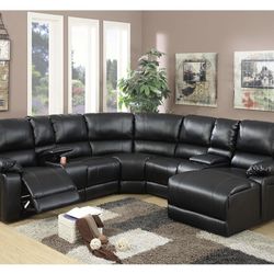 Black Sectional Sofa With A Recliner And Chaise (Free Delivery)