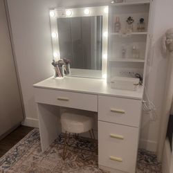 White vanity Desk With LED 37” Width