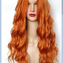 Long ginger red wig,red curly wig synthetic Heat Resistant Fiber 28inches long red braids Costume Wig for Women