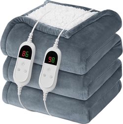 Brand new in box Heated Electric Blanket Queen Size, Dual Control 84" x 90“, Ash Gray Soft Plush Large Heating Blanket Queen for bed, 10 Heating Level