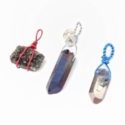 Wire Wrapped Quartz And Druzy Pendant Bundle New Handmade Jewelry 