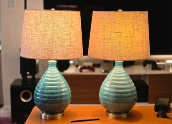 GORGEOUS 24" Ceramic Table Lamps Set of 2 - Mid Century Modern MCM