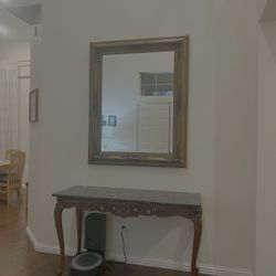 Mirror & Solid Wood With Granite Top Table