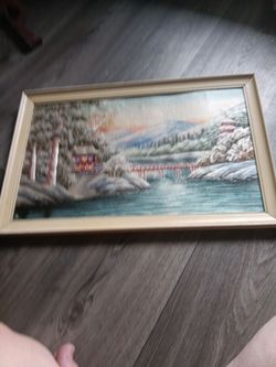 Japanese silk embroidery wall hanging