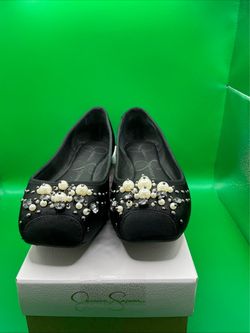 Jessica Simpson Black Ballet Flats with Pearl Embellishment