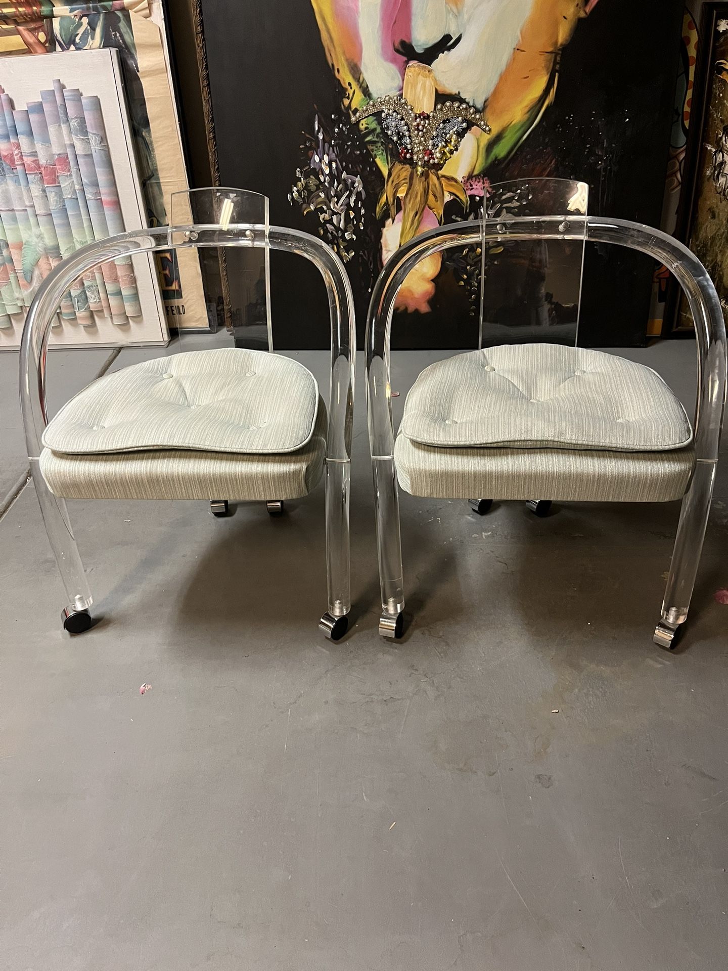 / Post Modern Pair Of Charles Hollis Jones Lucite Hills Chairs