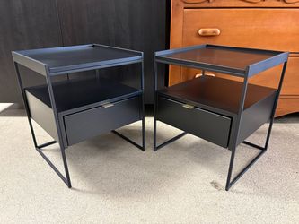 Black Modern Industrial Open Nightstand (Set of 2)