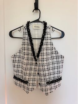 MandyZhang black and white embellished tweed vest