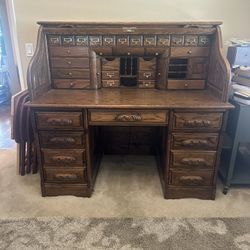 Vintage Oak Desk Roll Top Desk With Chair