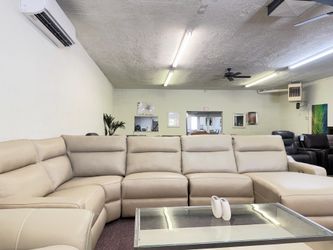 5Pc Gabrine 100% Top Grain Leather Sectional w/ Chaise