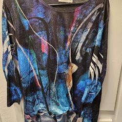 Jess & Jane Women's Tunic Top with Chiffon Hem - Eclipse, Size 1X -NEW