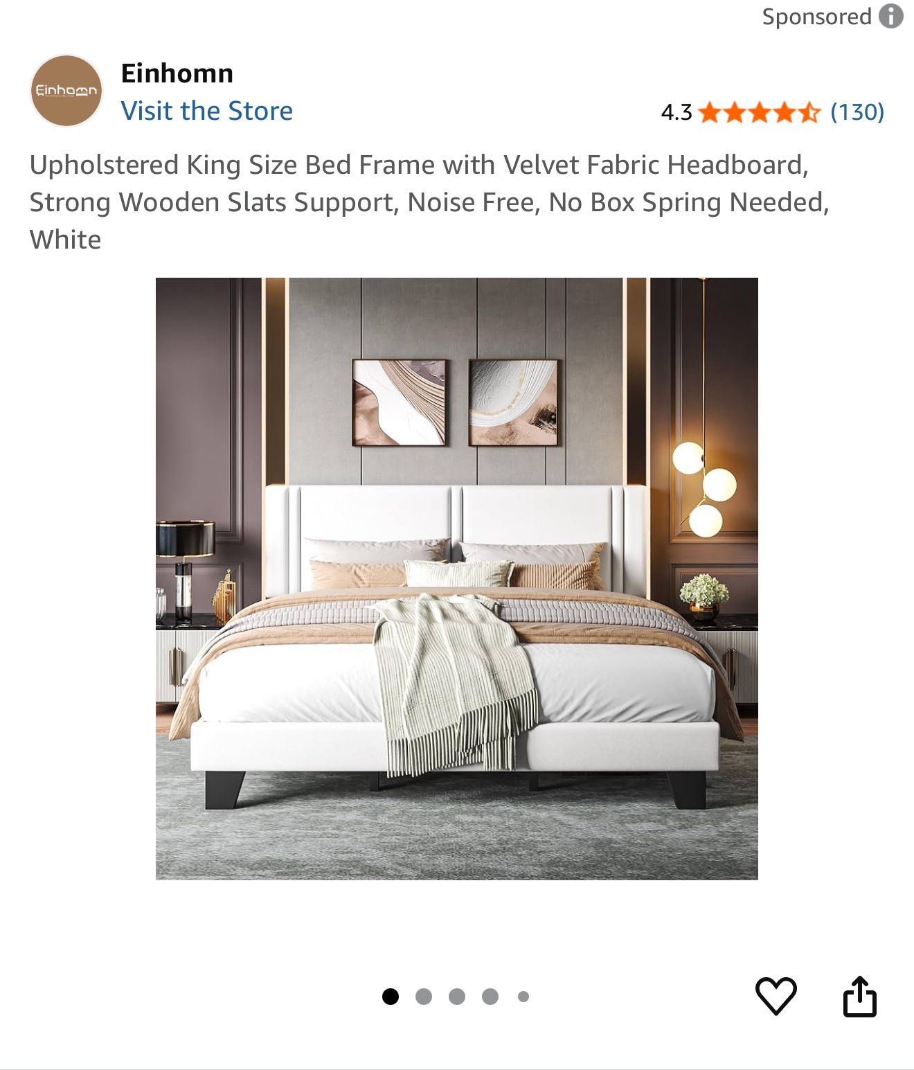 King Size Bed Frame with Velvet Fabric Headboard