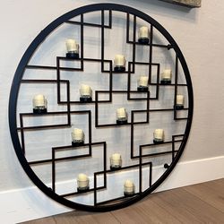 36” Round Modern Heavy Metal 14 LED Tea Light Candle Holder Wall Decor- w/ Remote