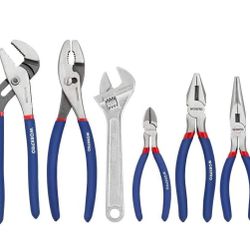 WORKPRO Large Pliers & Wrench Set 6-Piece (10" Water Pump Pliers, 10" Slip Joint Pliers, 8" Long Nose Pliers, 8" Linesman Pliers, 6" Diagonal Pliers, 