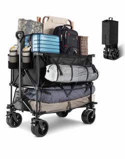 Heavy Duty Double Decker collapsible Folding Wagon 360 Wheels 460 lbs Extra storage
