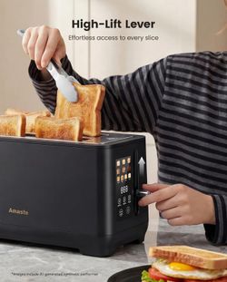 4 Slice Toaster, Long Slot Touch Screen Retro Toaster with Digital Countdown, Extra-Wide Slots for Bagels & Artisan Bread, 6 Browning Levels, 5 Bread