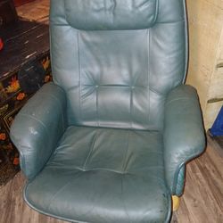 Faux Green Leather Reclining Arm Chair