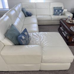 White Genuine Leather Sectional 