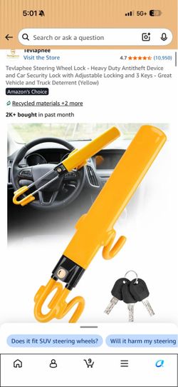 Tevlaphee Yellow Steering Wheel Lock