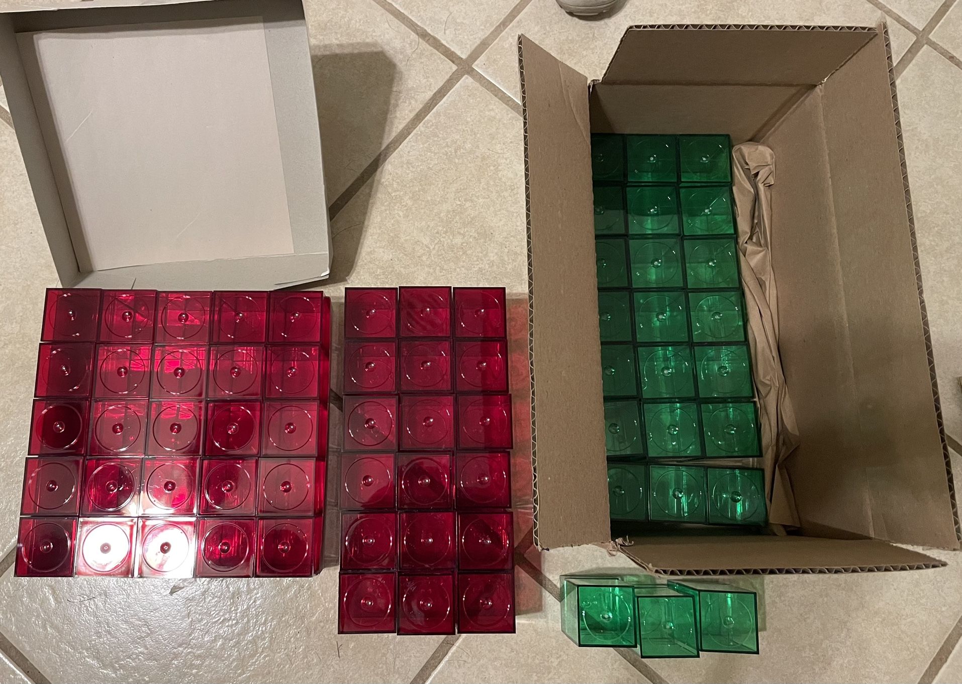 AMAC Plastic Boxes: Measures 1.5/8" x 1.5/8" x 2.75" Brand new! $1.30 each Red: 43 available Green: 24 available