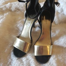 Black and Gold Sandals Heels Shoes