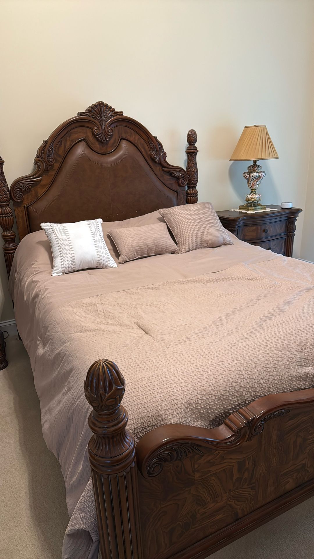 Queen Size Bed, Two Night Tables, Women’s Dresser With Mirror and Men’s Dresser