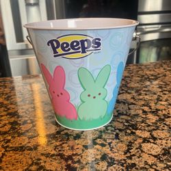 Peeps Easter Basket Metal Pail Bunnies Bunny Spring Décor Collectible Gift NEW