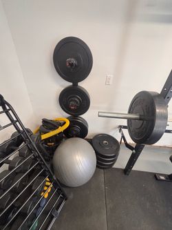 440 lbs Olympic Bumper Plates + Barbells