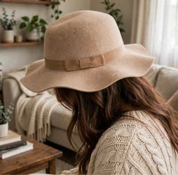 Tan Wool Floppy Hat with Bow Band