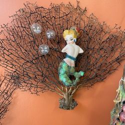 Vintage 1950s Mid Century Modern Mermaid On Coral 