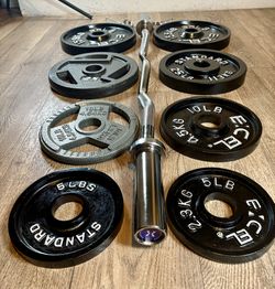 BRAND NEW Olympic Silver Curl Bar With Cooper Bearings & Weight Plates Pairs From 5s To 35s #  (Total: 170 lbs)