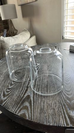2 clear glass light fixtures fr.  Lowes 8 in. Tall by 21 in round