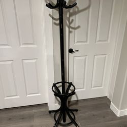 Black Wood Coat Hats Rack Umbrella Vintage
