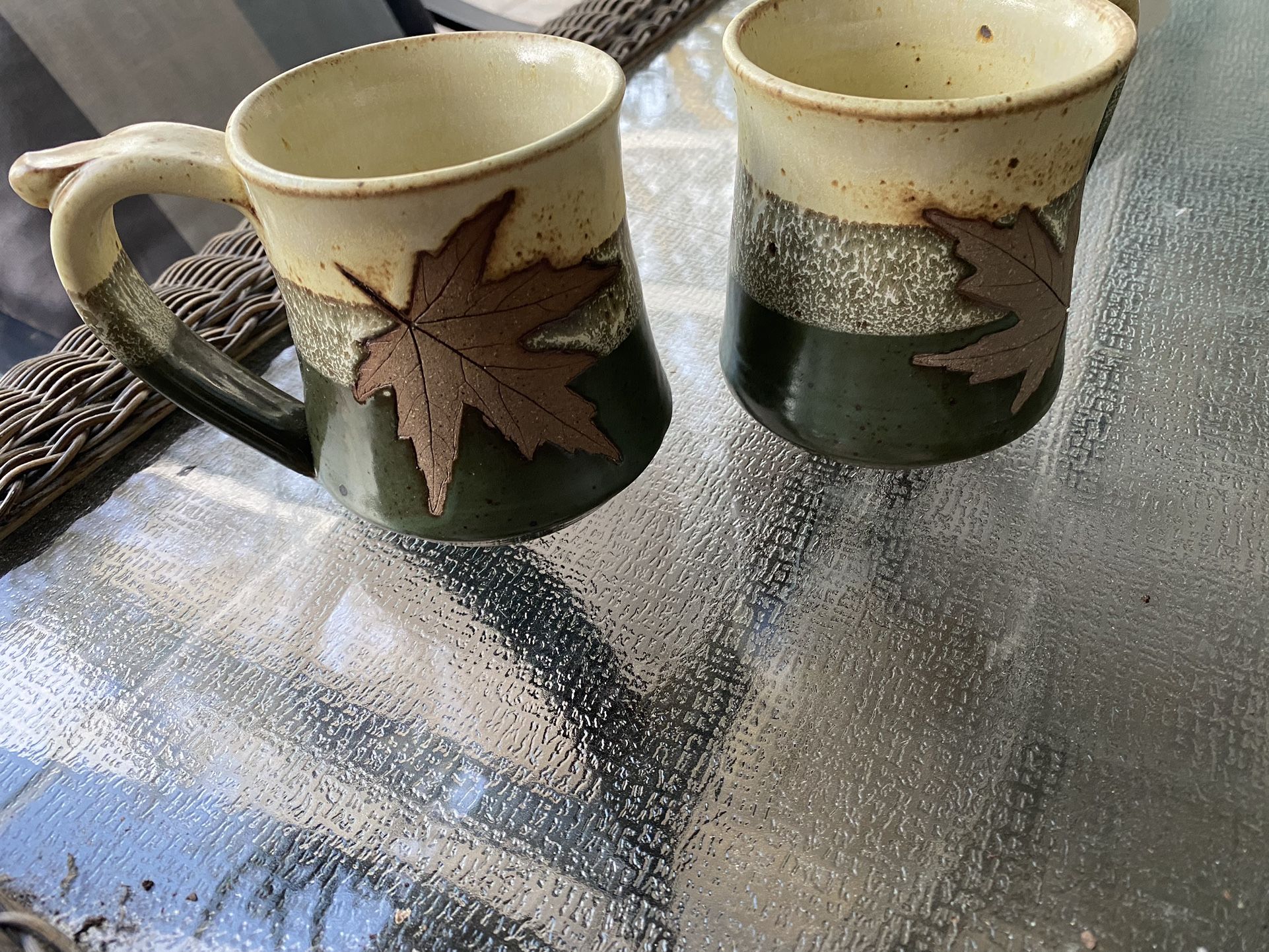 2 Alewine Pottery Leaf Design Mugs