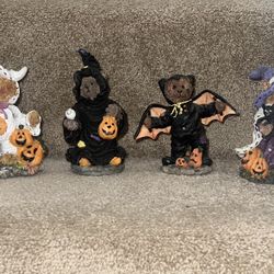 Halloween bears Bear lot of 4 Resin 4” figure decor Witch Bat Ghost Reaper