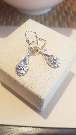 GOLD GENUINE DIAMOND ART DECO EARRINGS