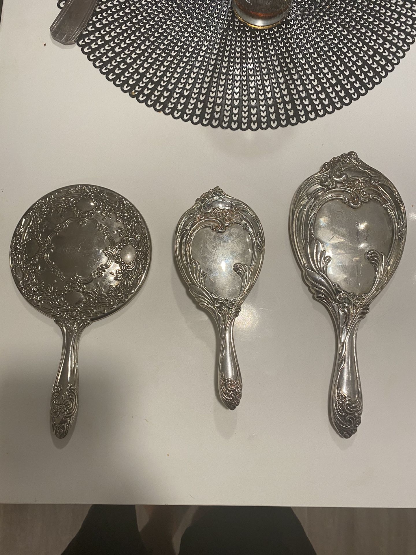 Vintage Silver Plated Hand Mirror 3 pc
