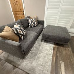 Dark Gray Sofa With Matching Ottoman