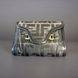 Vintage FENDI Zucca Monogram Wallet Black Leather