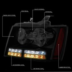 07-14 Chevy Tahoe Suburban Smoke Black LED Headlights