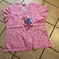 Woman’s Scrubs Top Tunic Style With Disney Stitch And A Donut XL